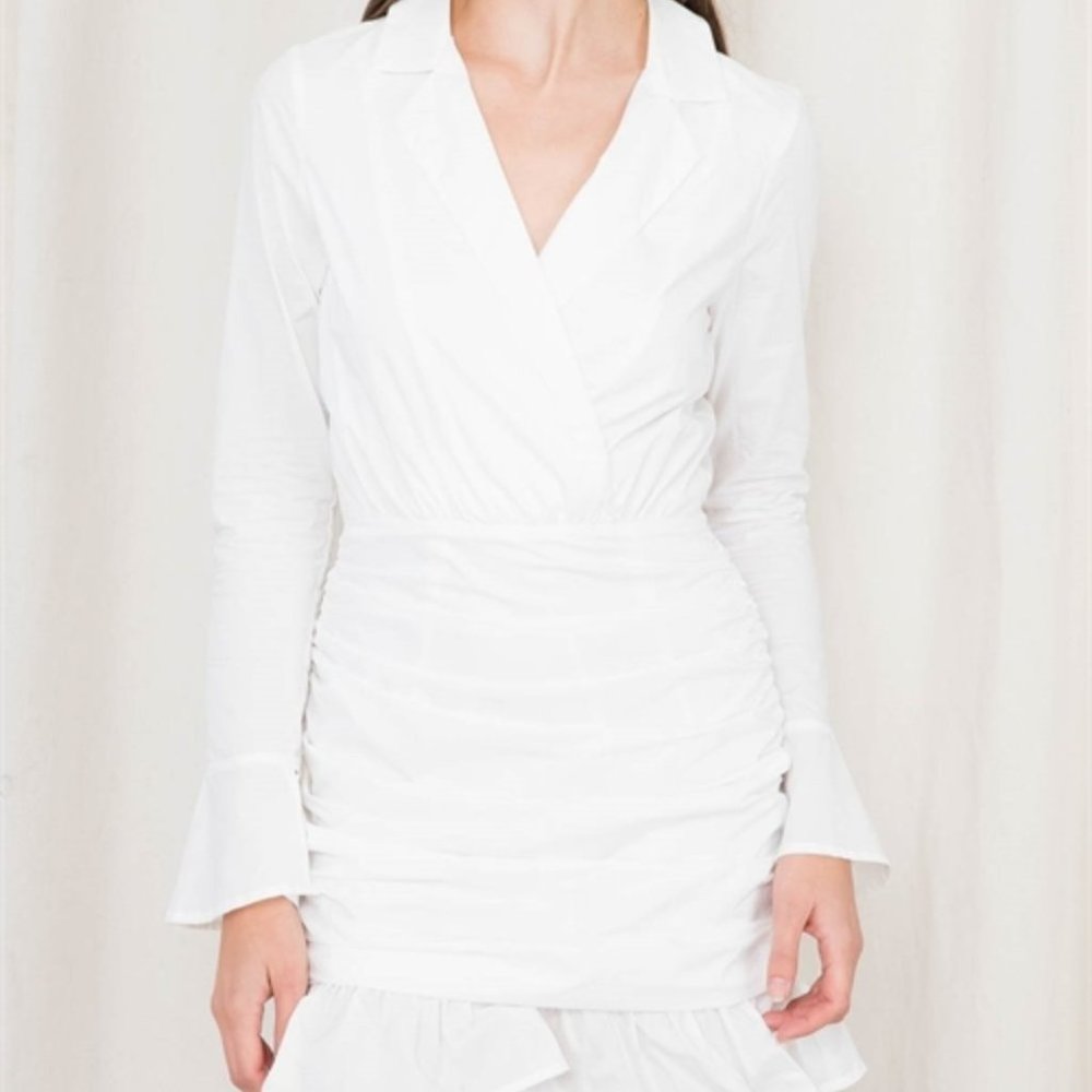 White Ruched Mini Dress - Picture 7 of 11